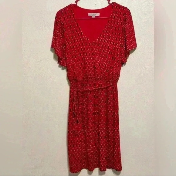 LOFT Dresses & Skirts - LOFT Red Midi Sundress with Flutter Sleeves and V-Neck